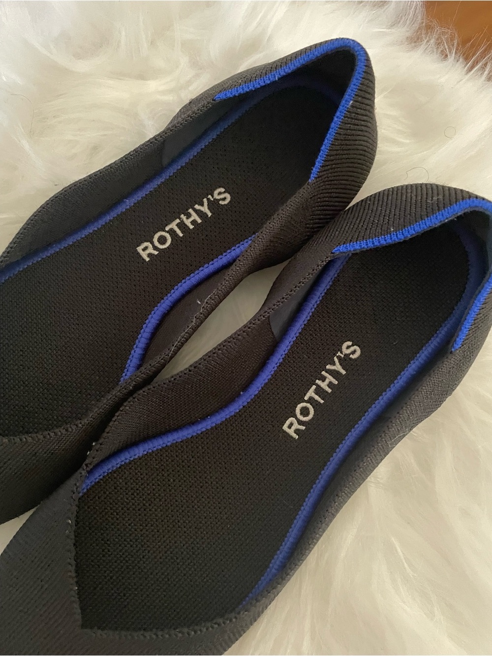 Rothy's Black Flats with Blue Trim